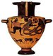 Greece: Zeus hurling a thunderbolt at Typhon represented on an Athenian vase, c. 490 BCE