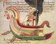 United Kingdom / England: A viking ship with a dragon prow depicted in a 10th century Anglo-Saxon manuscript from Northumberland